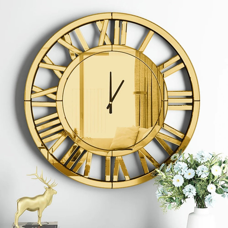 Très grande horloge murale Jeni, Doré, H 39,37 po x l 39,37 po x P 1,38 po
