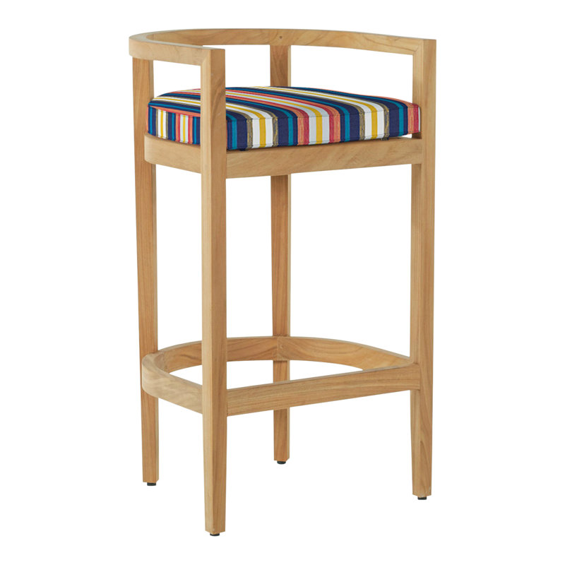 Santa Barbara Patio Bar Stool with Cushion, Welt, Oyster Teak, Verona Mist
