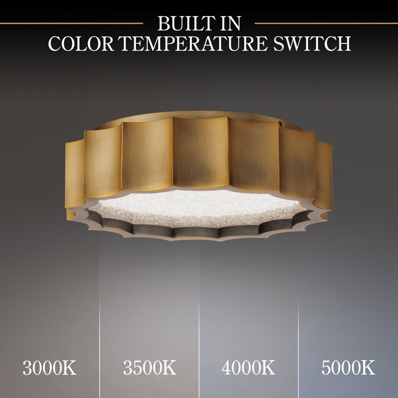 Tarte 1 Light Crystal LED Flush Mount, Aged Brass