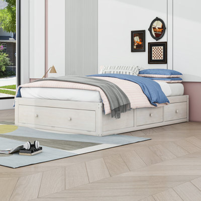 Queen Wood Platform Bed with 4 Drawers