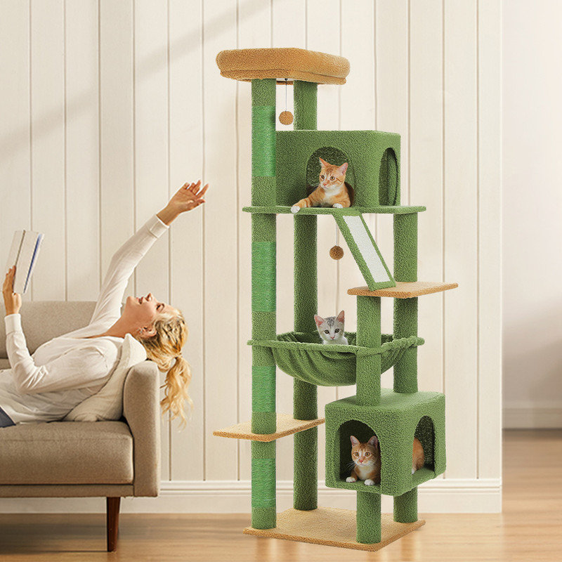 Green Multi-Level Cat Tree with Condo and Hammock