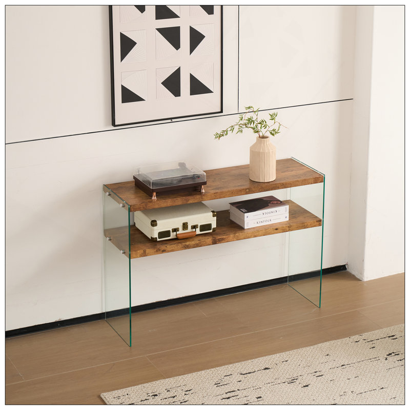 Console en panneau de fibres à densité moyenne, grande table d'appoint, bureau en verre trempé noyer, table d'entrée