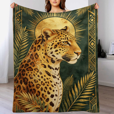 Golden Leopard With Luxury Flannel Throw Blanket, Soft Warm Fuzzy Blanket for Living Room Sofa Bed Home Decor