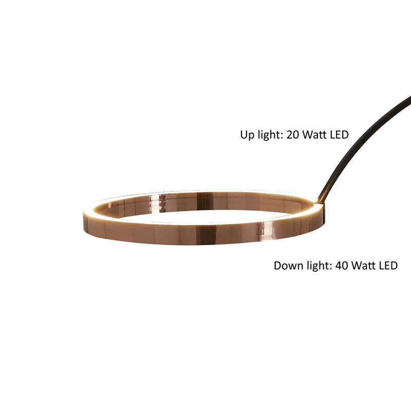 Rushell 82'' Black LED Arched Floor Lamp with USB, Rose Copper