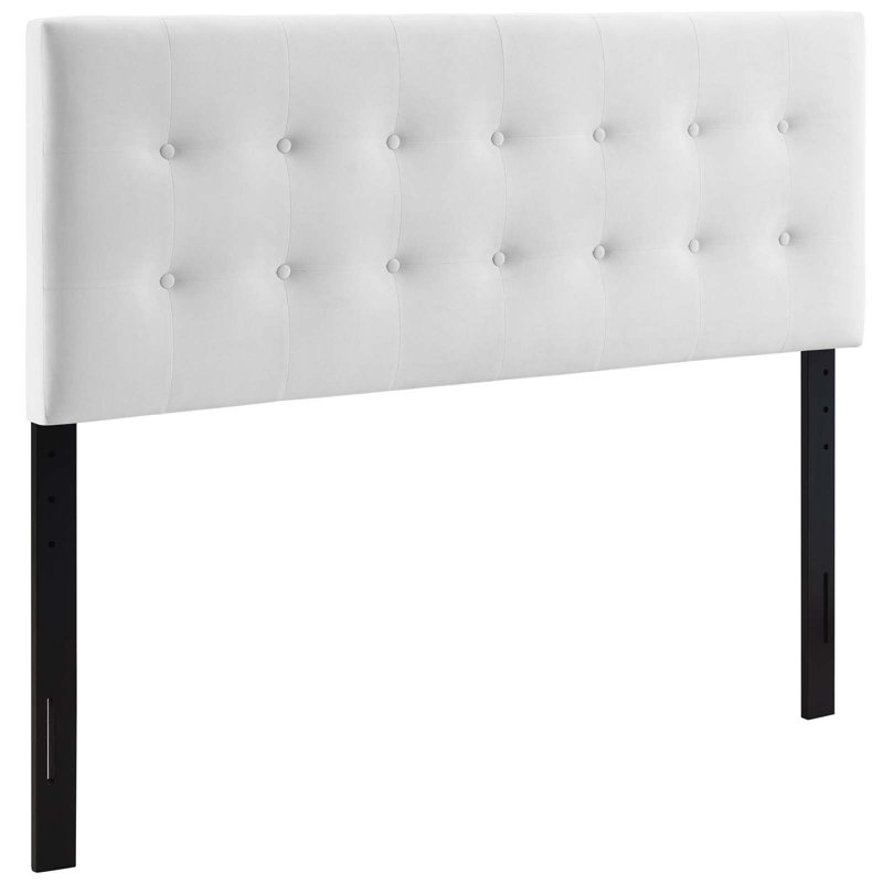 Emily Upholstered Velvet Panel Headboard, Queen, White