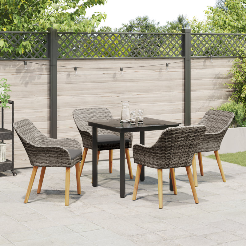 vidaXL Garden Dining Set with Cushion 5 pcs Grey Poly Rattan, Gray, 29.1" H x 31.5" W x 31.5" D, 4