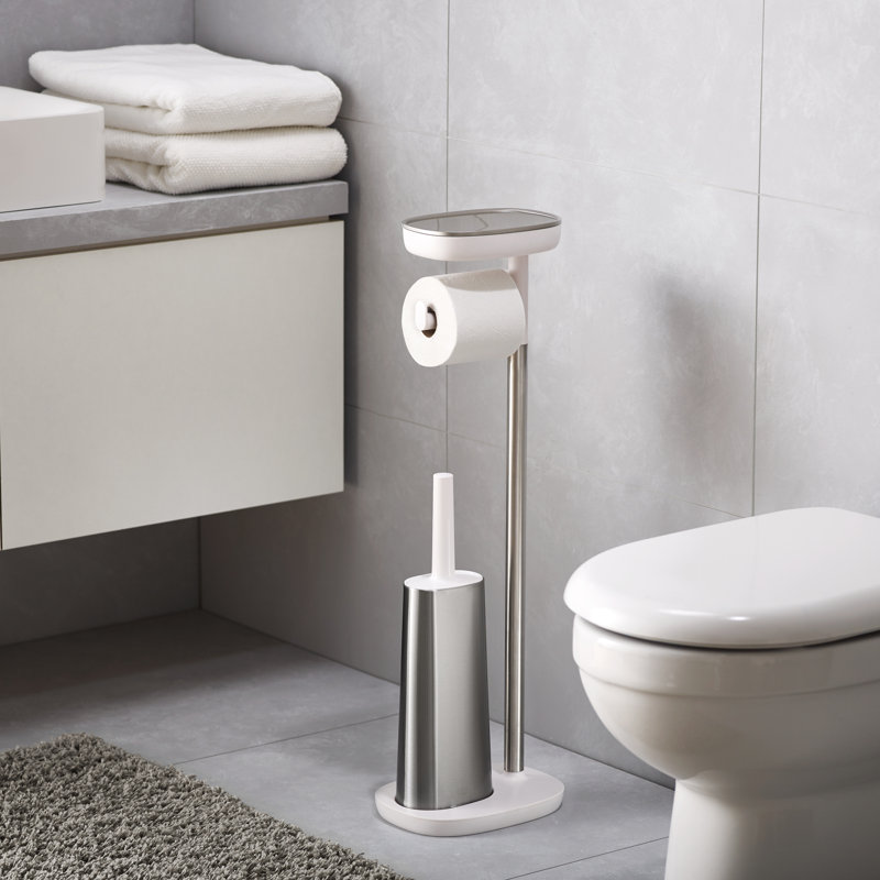 Stainless Steel Free Standing Toilet Paper Holder with Brush