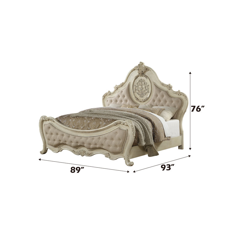 Anastazia Button Tufted Standard Bed, California King, Antique White