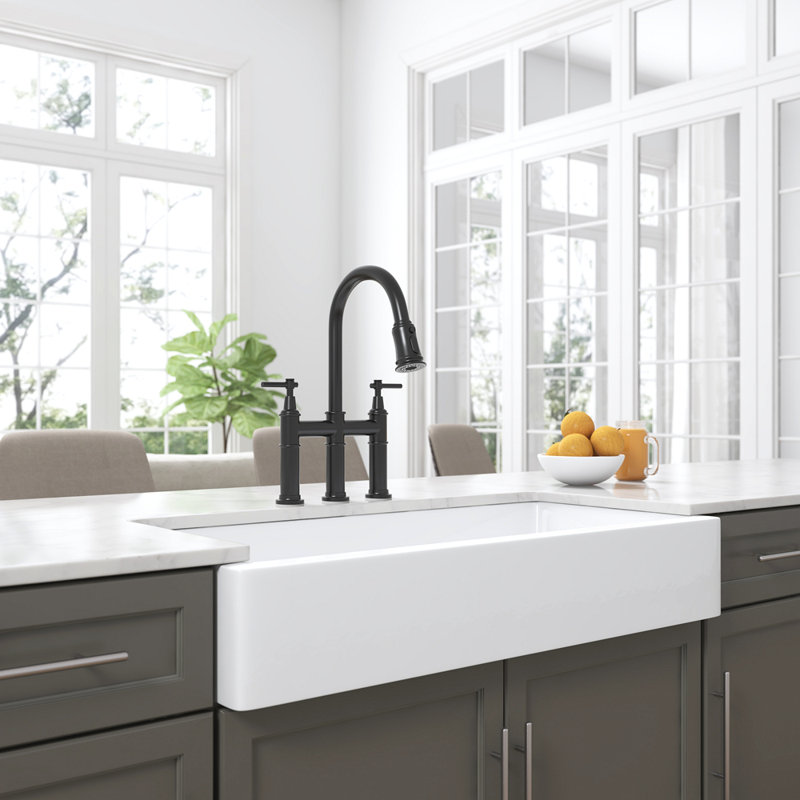 Bridge Kitchen Faucet With Pull-Down Sprayhead In Spot, Matte Black