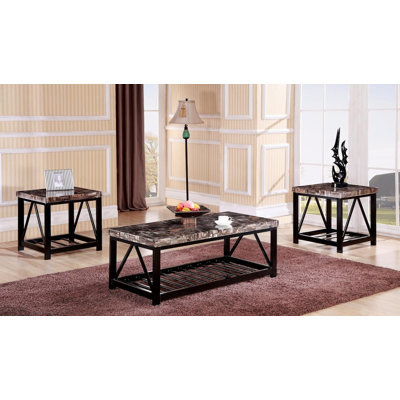 ensemble de tables basses 3 pièces à cadre en métal faux marbre Rosalin