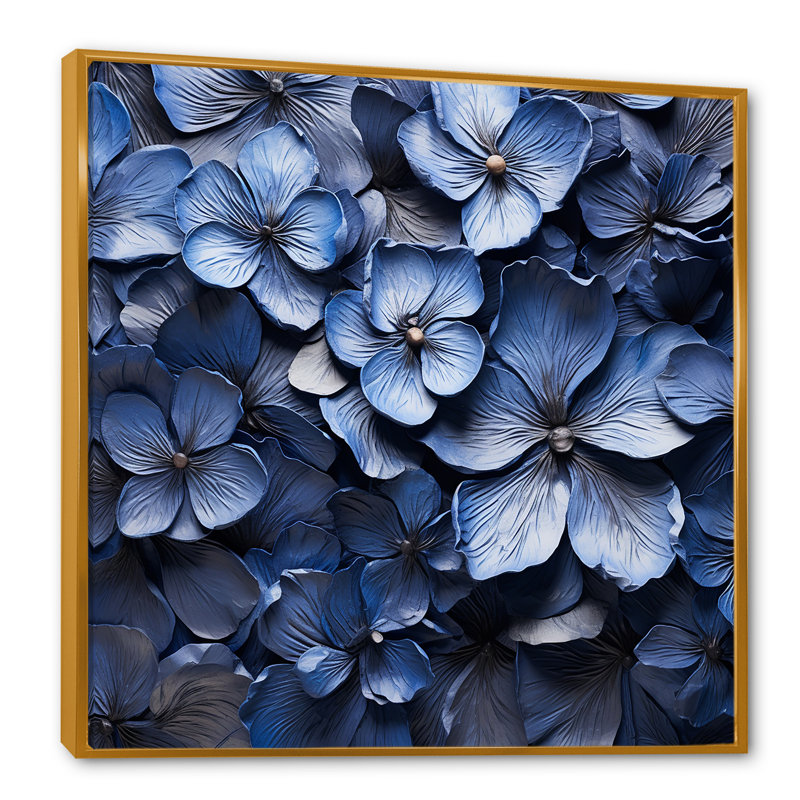 Beauté ornée bleue sur toile, H 30 po x l 30 po x P 1 po, Cadre flottant doré