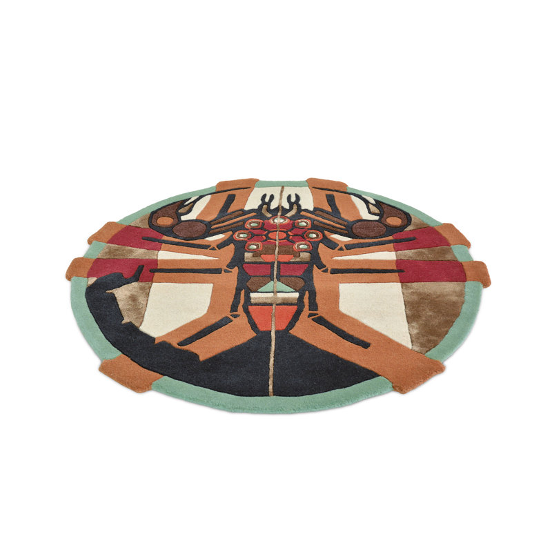 Abstract Area Rug in Orange/Red/Black/White, Round 3'3"