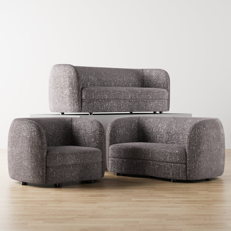 Ensemble de salon Celal, Gris, 3 pièces: chaise, causeuse, canapé