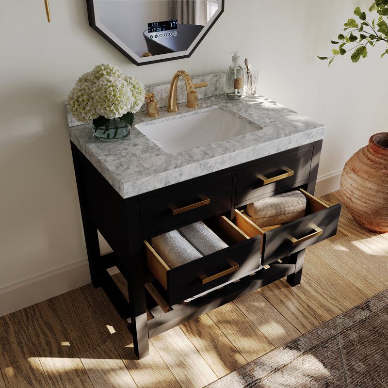 Elizabeth 36'' W Single Vanity, Black Onyx | Brushed Gold