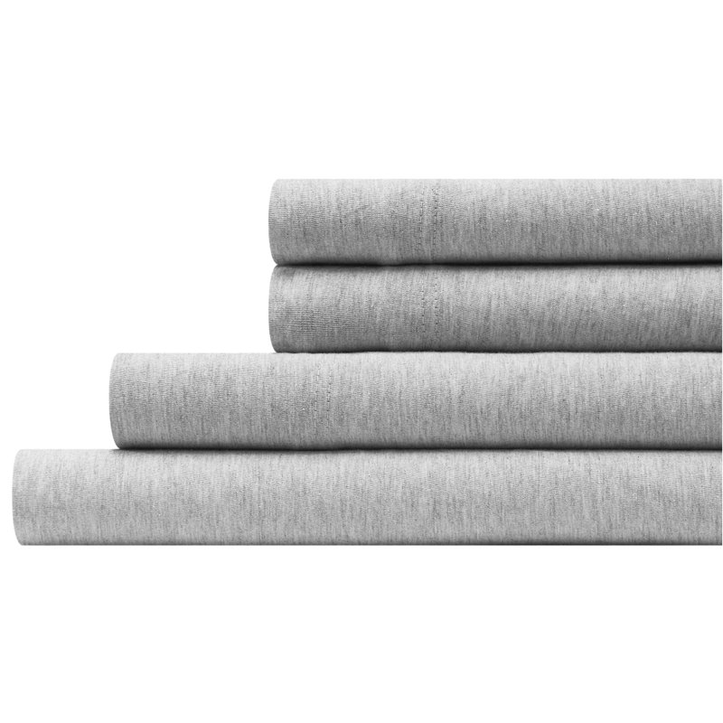 Aeropostale Cotton-Rich Heathered Jersey 4 Piece Sheet Set – Soft T-Shirt Feel, Heathered Grey, Queen, Gray
