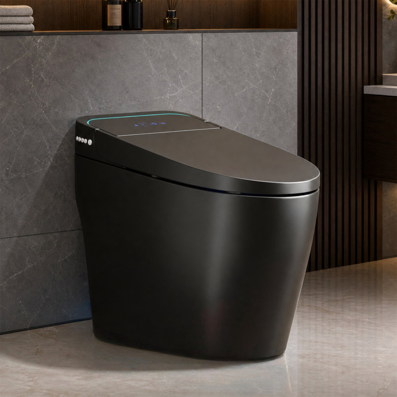 Toilette intelligente avec ouverture / fermeture automatique, lavage à l'eau chaude et séchage, siège chauffant, Noir