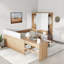 Lit plateforme en bois avec 6 tiroirs, tablettes, bureau et garde-robe-908640029