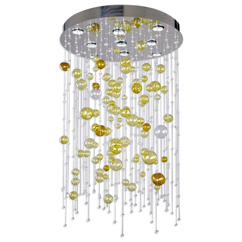 Lustre en cristal Orbis clair, Argent mat, H 40 po x l 15 po x P 50 po, Givré