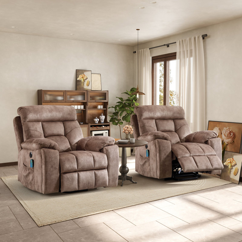 42.7" Wide Oversize Ultra Microfiber with Super Soft Padding Electric Lift Assist Reclining Chair with Massage Heating & Cup Holders & USB & Side Pocket Set of 2