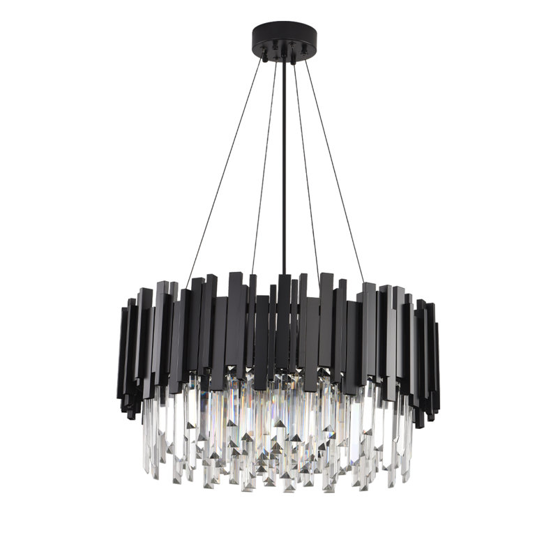 Luminaire moderne en cristal de lustre, lumières E14 pour salle à manger en cristal rond (55 cm), Noir