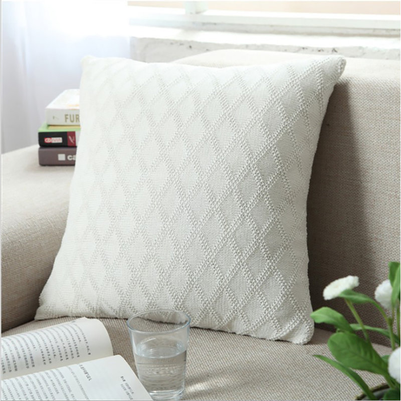 White Knitted Throw Pillow Cover – Cozy Sweater Style 18"x18" for cover only , White
