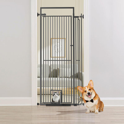 Barrière extra haute pour chien 78,3 po pour chat, barrière pour chat de 29,3 po à 36 po de large avec fenêtre, sans perçage monté sous pression pour les portes, les escaliers, les couloirs, espacement entre les barreaux de 1,34 po, noir