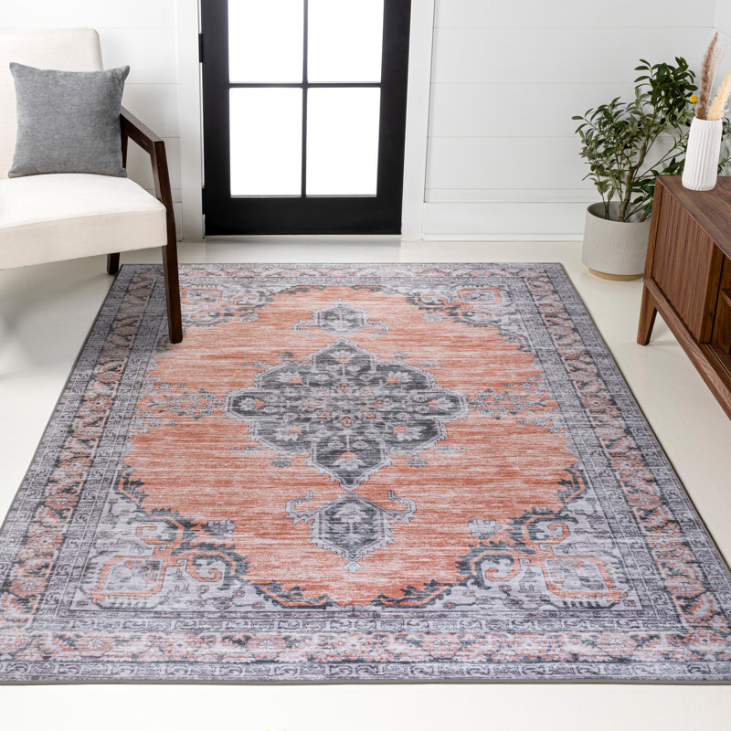 Tapis orange / gris lavable à la machine Wincer Chenille, Rectangle 3 pi 11 po x 6 pi