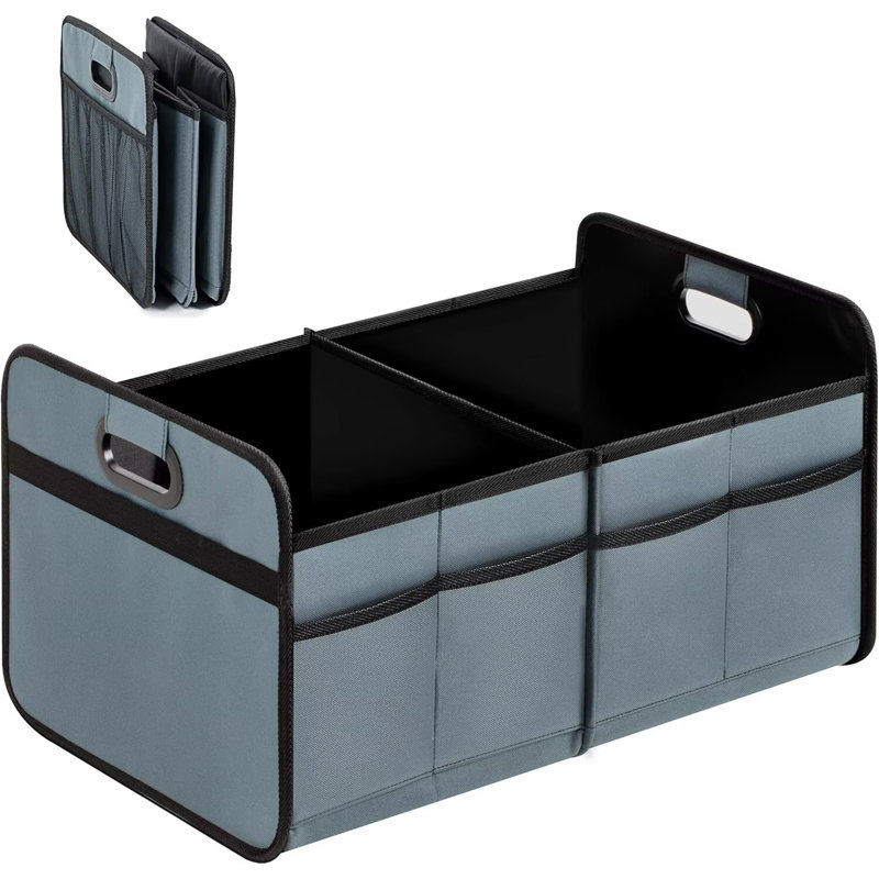 Trunk Organizer for Car, Foldable 2 Compartment 50L Car Storage, Waterproof Anti-Slip & Leak-Proof for Travel, Black/Gray Green/Gray/Red