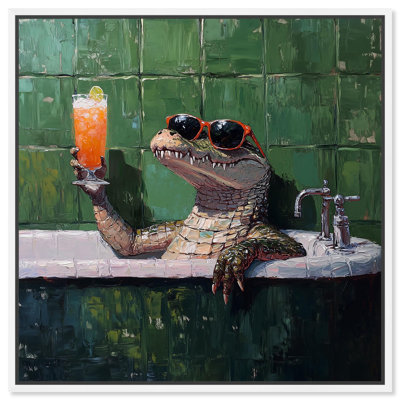 Cocktail Croc I Canvas Trendy Bathroom Art by Art Remedy