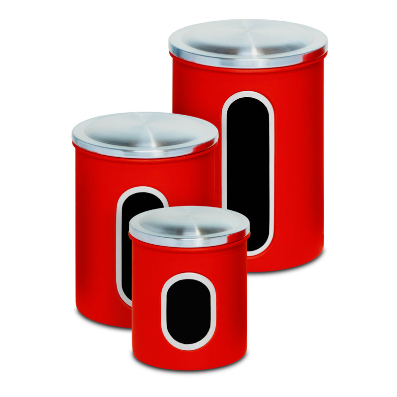 Retro Red Stainless Steel 3-Piece Kitchen Canister Set