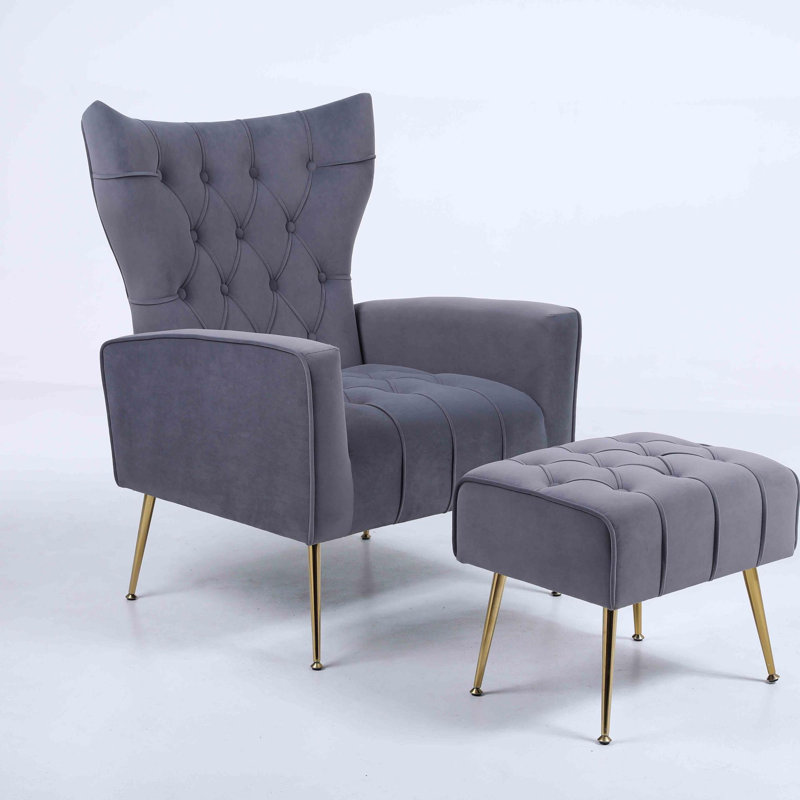Fauteuil d'appoint moderne capitonné avec repose-pieds, Gris foncé