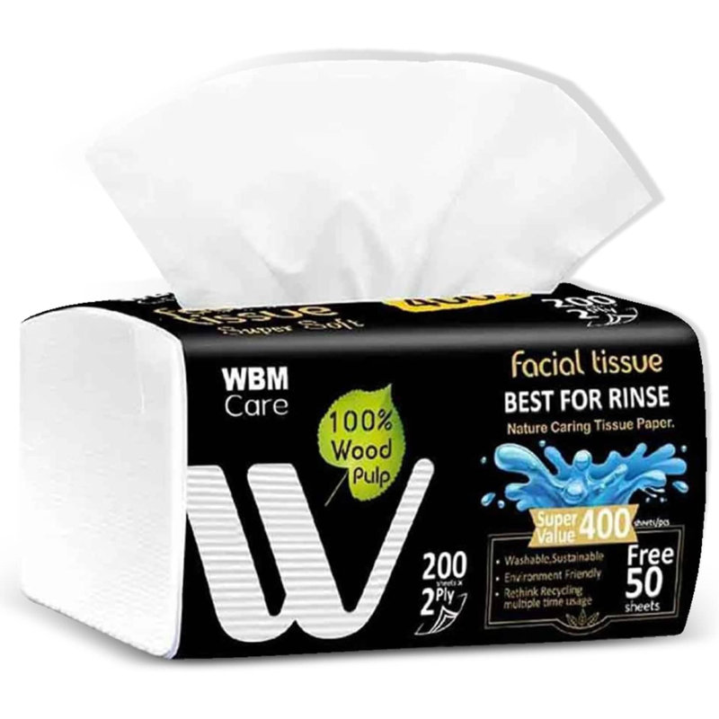 WBM Care Facial Tissues with Tea Tree Fragrance, 2-Ply, 200 Sheets/Box