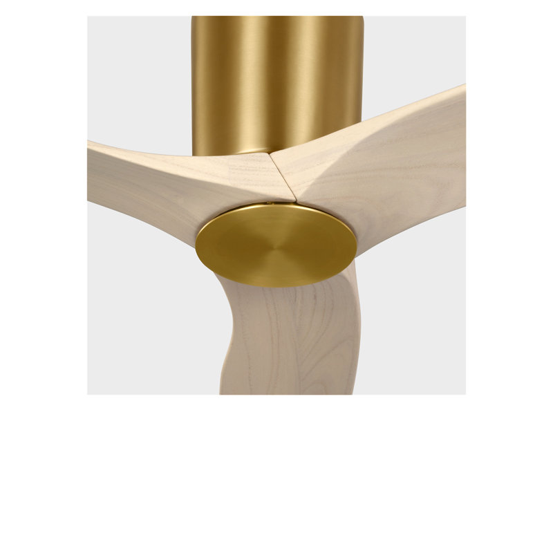Seyra Smart Hugger LED Ceiling Fan, Washed White Oak, 44" Wide, Burnished Brass