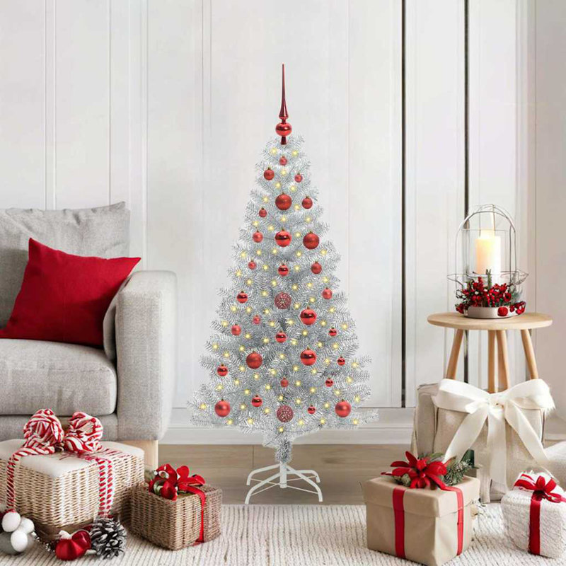 vidaXL Christmas Tree with 300 LEDs with Stand Silver PET, 3.94 ft