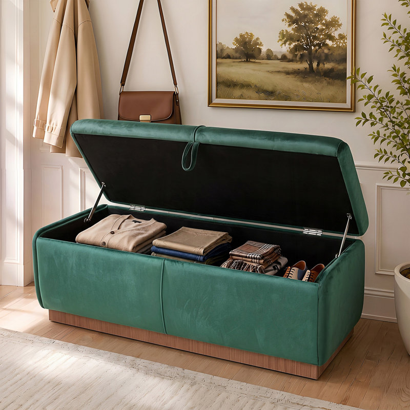 Pouf de rangement, banc de rangement rembourré, banc de bout de lit, Vert, Vert