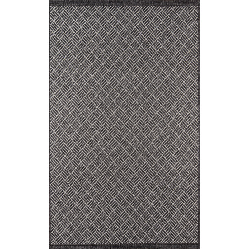 Tapis intérieur / extérieur à motif géométrique gris anthracite Sarin, Rectangle 6 pi 7 po x 9 pi 6 po
