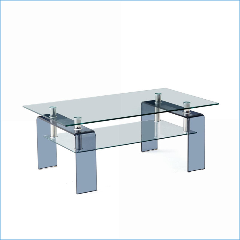 Table basse moderne en verre trempé pour le salon, rangement à 2 niveaux, facile à nettoyer et amp; Peu encombrant, Gris