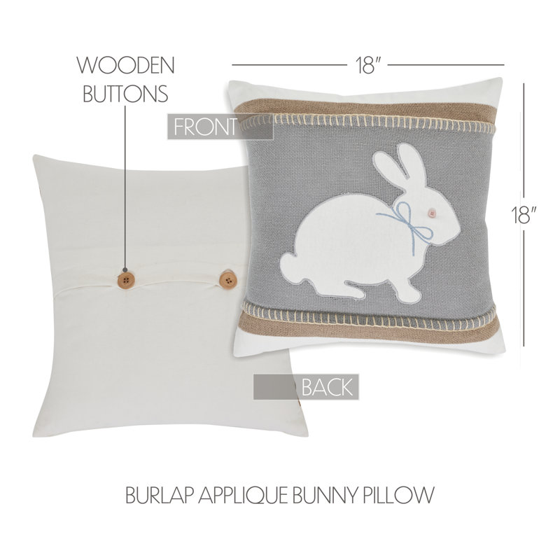 Embroidered Burlap Bunny Square Cotton Throw Pillow