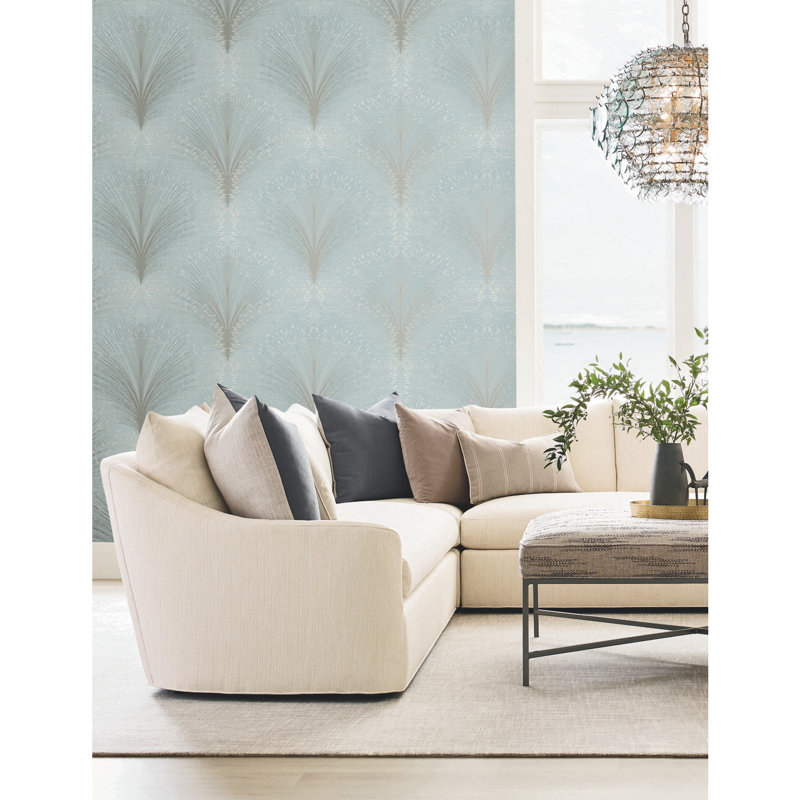 Papyrus Plume Floral Metallic Wallpaper Roll, Sky Blue