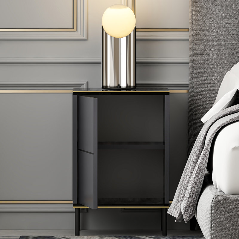 Tazeem 40cm W Manufactured Wood Bedside Table, Anthracite/Black 