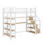 Lit mezzanine avec escalier, bureau intégré et tablettes de rangement