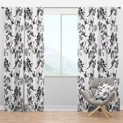 Motif floral avec oiseaux - Rideau imprimé animal - Velours obscurcissant - 1 panneau