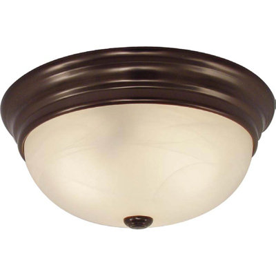  2-Light Indoor 13"W Antique Bronze Simple Round Flush Mount with White Alabaster Glass Bowl Shade