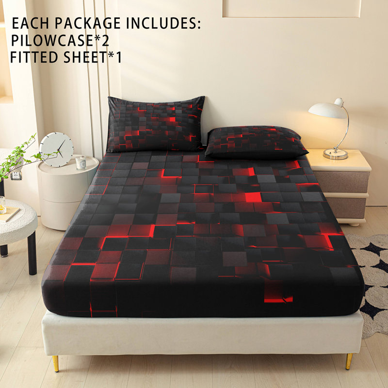 Ensemble de draps-housses Orylavena, Rouge, Grand lit