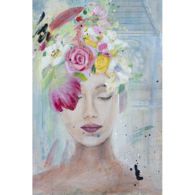 Femme Fleur I by Sandra Iafrate - Wrapped Canvas Painting, 46cm H x 30cm W