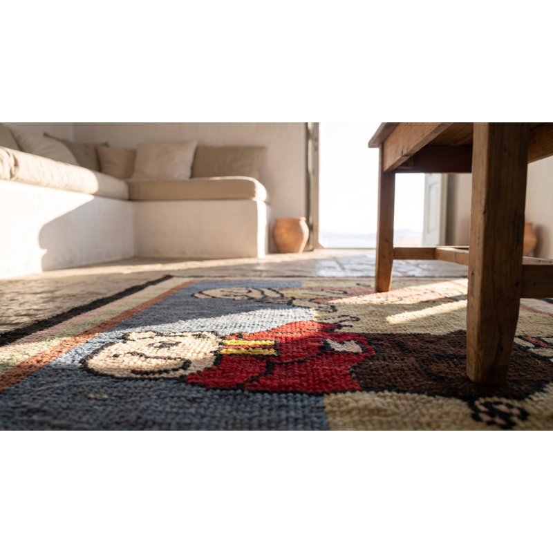 Tapis antique en laine crocheté multicolore à petits pois 3
