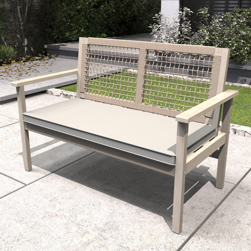 Avah Acacia Wood Patio Outdoor Loveseat Sofa With Beige Cushions