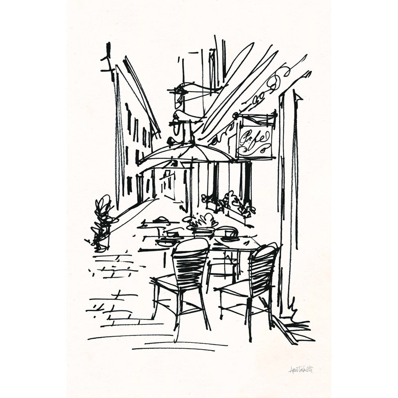 "Café croquis II sur crème" par Anne Tavoletti - reproduction d'art sur toile tendue, H 18 po x l 12 po