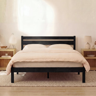 Solid Wood Classic Platform Bed with Headboard, King, Black Finish, No Box Spring Needed, Easy Assembly