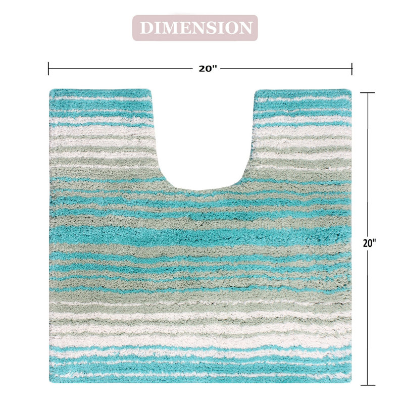 Hazlehurst U-shaped 100% Cotton Non-Slip Striped Bath Rug, Turquoise